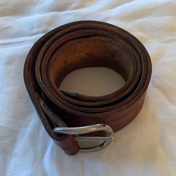 Vintage Hand Tooled Brown Leather Belt Size Large Full Grain Cowhide USA No Loop - Picture 3 of 13